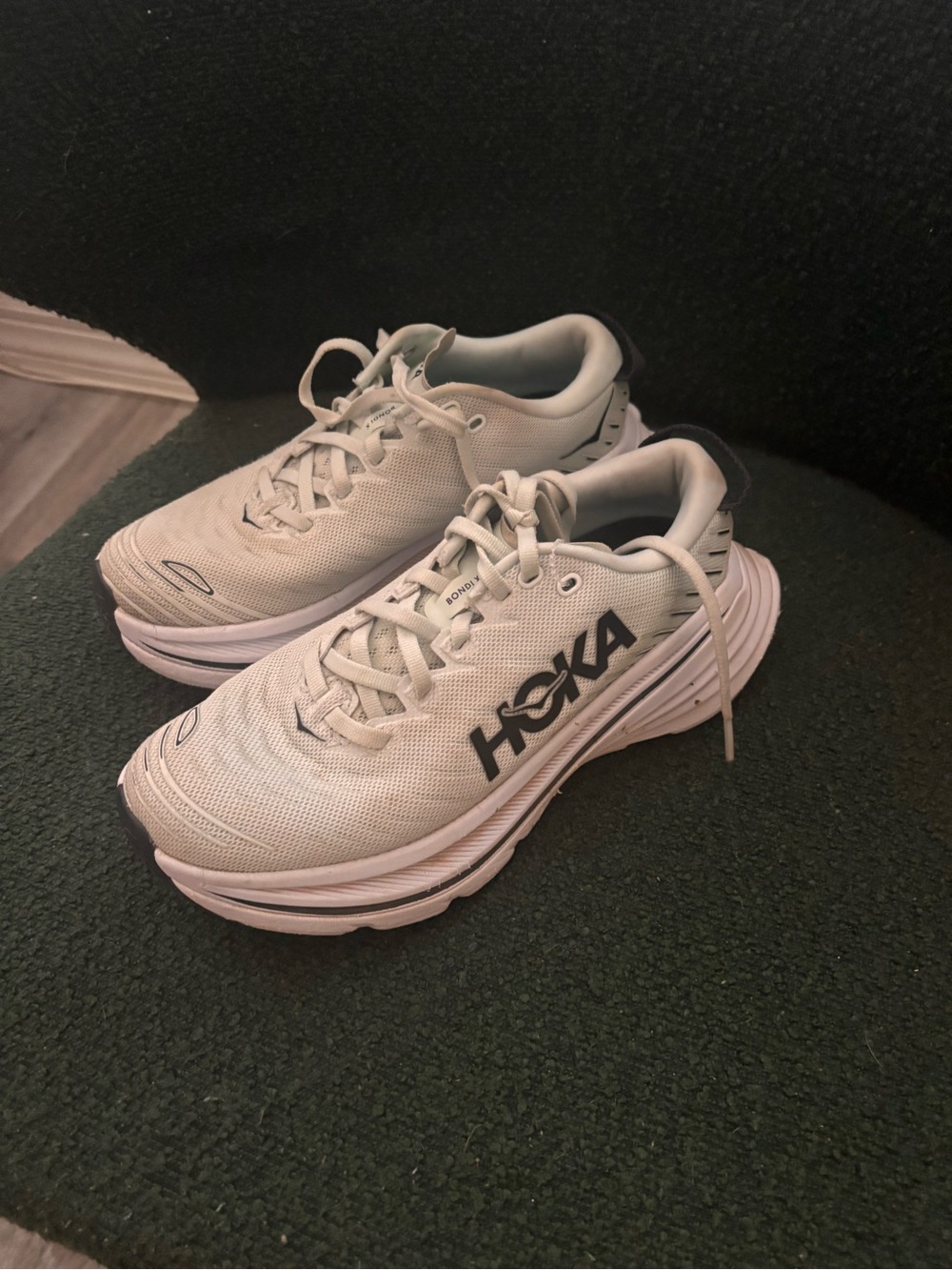 Hoka Women's Running Sneakers in Light Beige with Black Logo